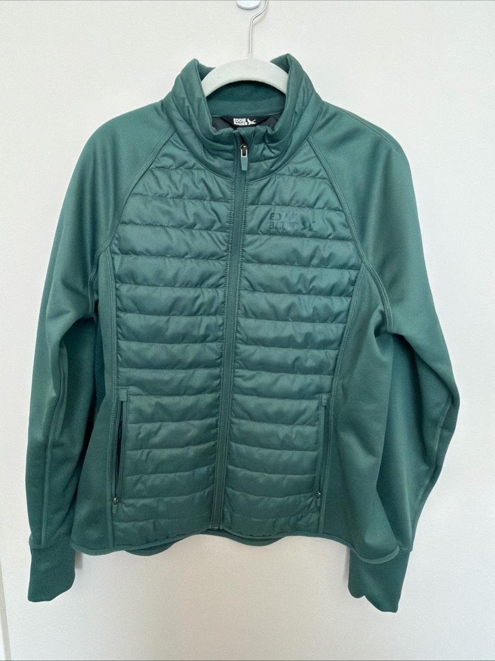 Eddie Bauer Quilted Hybrid Jacket - Teal Green size large petite.